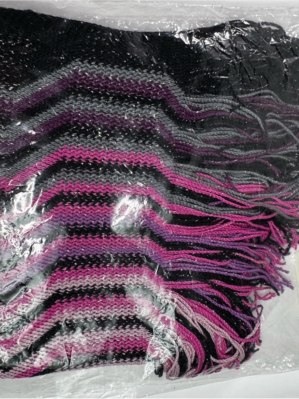 Missoni Wool Blend Fringe Scarf Chevron Zigzag purple, Pinks 18x72 Long